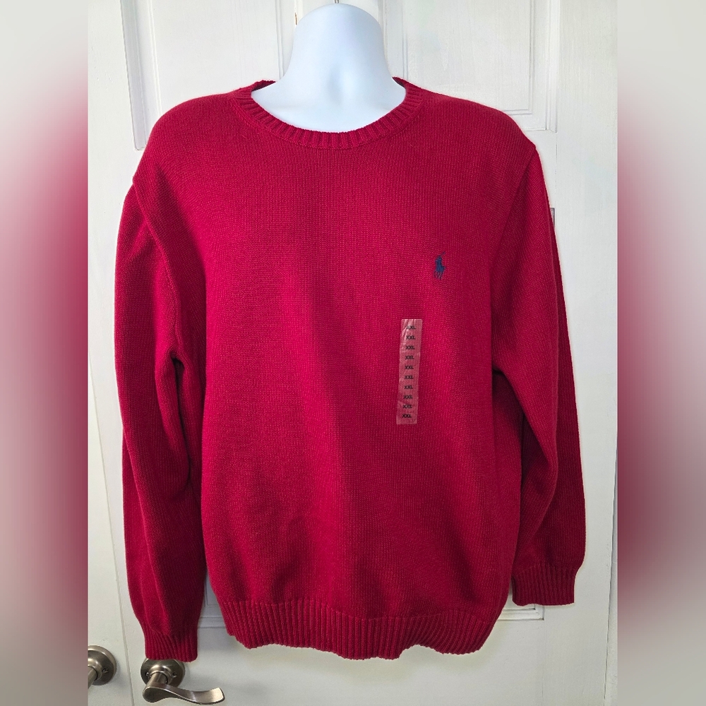 Polo Ralph Lauren Vibrant Red Crewneck Knit Sweater- Men's Big & Tall-Sz XXL NWT